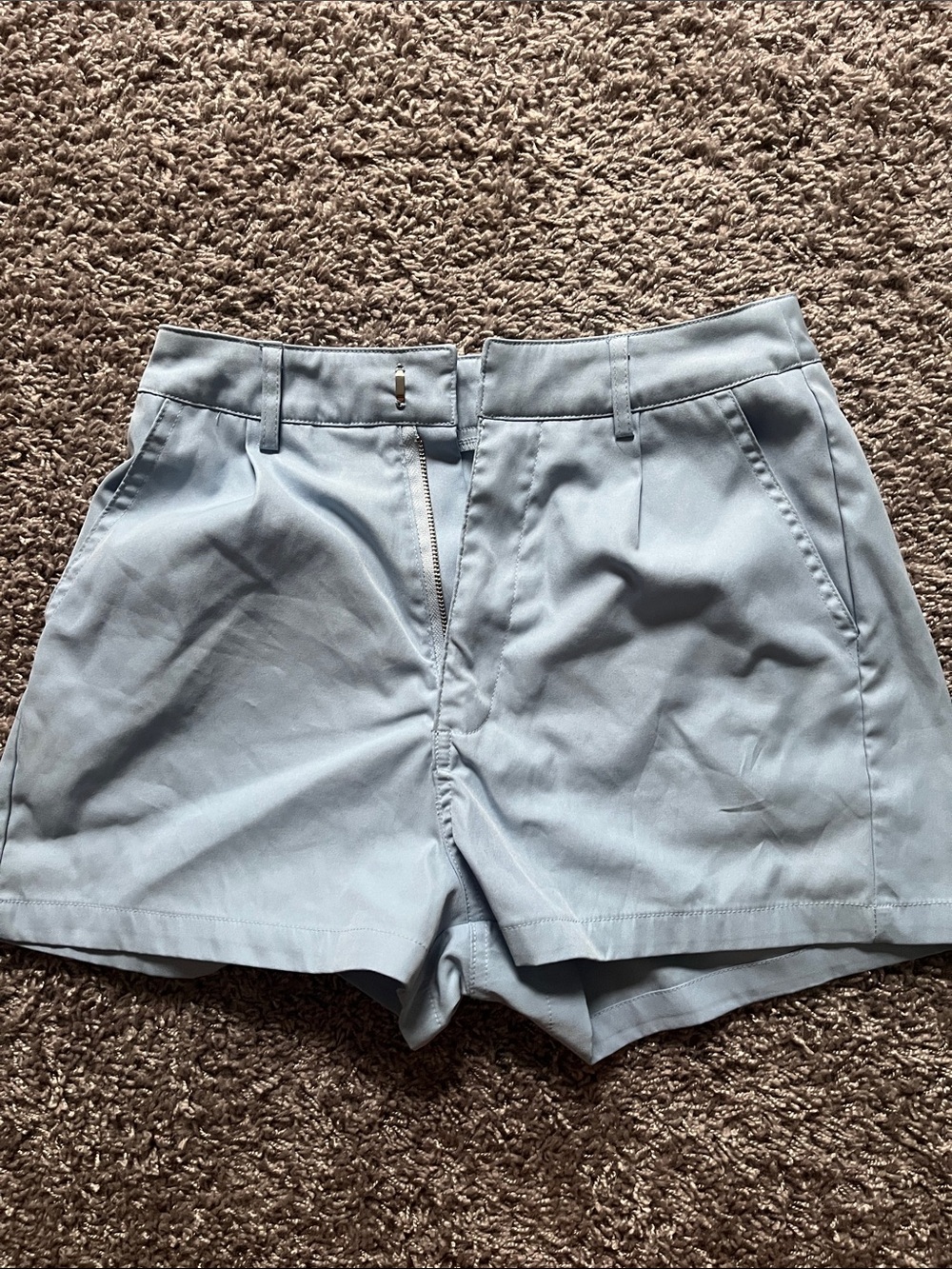 SHEIN Powder Blue High-Waist Zip Shorts